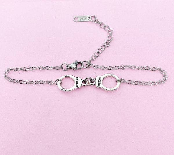 Silver Handcuff Charm Bracelet, Handcuff Freedom Jewelry, N1483