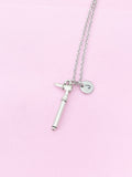 Silver Otoscope Charm Necklace, Initial Personalized Doctor Gift