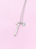 Silver Otoscope Charm Necklace, Initial Personalized Doctor Gift