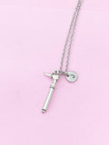 Silver Otoscope Charm Necklace, Initial Personalized Doctor Gift