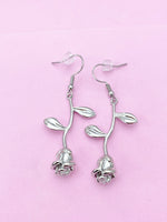 Silver Rose Earrings, Birthday Jewelry Gift, N172F