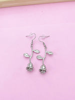 Silver Rose Earrings, Birthday Jewelry Gift, N172F