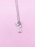 Silver Giraffe Charm Necklace, Initial Pendant, Stainless Steel