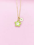 Gold Green Sakura Cherry Blossom Flower Charm Necklace, N5678