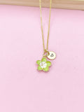 Gold Green Sakura Cherry Blossom Flower Charm Necklace, N5678