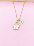 Gold Pink Sakura Cherry Blossom Flower Charm Necklace, N5679