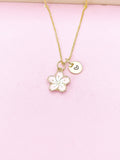 Gold Pink Sakura Cherry Blossom Flower Charm Necklace, N5679