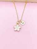 Gold Pink Sakura Cherry Blossom Flower Charm Necklace, N5679