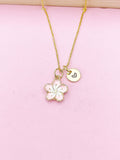 Gold Pink Sakura Cherry Blossom Flower Charm Necklace, N5679
