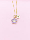 Gold Purple Sakura Cherry Blossom Flower Charm Necklace, N5680