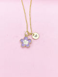 Gold Purple Sakura Cherry Blossom Flower Charm Necklace, N5680