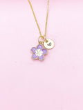 Gold Purple Sakura Cherry Blossom Flower Charm Necklace, N5680