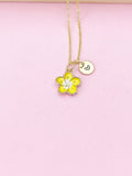 Gold Orange Yellow Sakura Cherry Blossom Flower Charm Necklace, N5681
