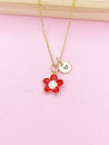 Gold Red Sakura Cherry Blossom Flower Charm Necklace, N5682