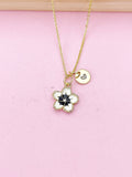 Gold White Black Sakura Cherry Blossom Flower Charm Necklace, N5683