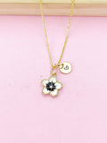 Gold White Black Sakura Cherry Blossom Flower Charm Necklace, N5683