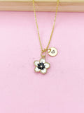 Gold White Black Sakura Cherry Blossom Flower Charm Necklace, N5683
