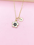 Gold White Black Sakura Cherry Blossom Flower Charm Necklace, N5683