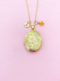 Gold Flower Locket Necklace, Best Christmas Gift for Mom, Grandmother, Great Grandma, Aunt, Keepsake Photo Frame Charm, AN4873