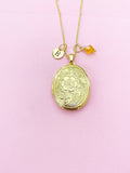 Gold Flower Locket Necklace, Best Christmas Gift for Mom, Grandmother, Great Grandma, Aunt, Keepsake Photo Frame Charm, AN4873