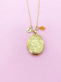 Gold Flower Locket Necklace, Best Christmas Gift for Mom, Grandmother, Great Grandma, Aunt, Keepsake Photo Frame Charm, AN4873