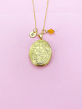 Gold Flower Locket Necklace, Best Christmas Gift for Mom, Grandmother, Great Grandma, Aunt, Keepsake Photo Frame Charm, AN4873