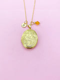 Gold Flower Locket Necklace, Best Christmas Gift for Mom, Grandmother, Great Grandma, Aunt, Keepsake Photo Frame Charm, AN4873