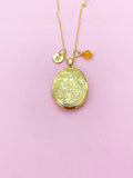 Gold Flower Locket Necklace, Best Christmas Gift for Mom, Grandmother, Great Grandma, Aunt, Keepsake Photo Frame Charm, AN4873