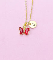 Butterfly Necklace, Small Beautiful Red Butterfly Cubic Zirconia Jewelry Gift, N4835