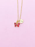 Butterfly Necklace, Small Beautiful Red Butterfly Cubic Zirconia Jewelry Gift, N4835