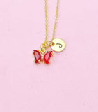 Butterfly Necklace, Small Beautiful Red Butterfly Cubic Zirconia Jewelry Gift, N4835