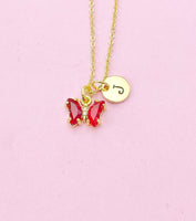 Butterfly Necklace, Small Beautiful Red Butterfly Cubic Zirconia Jewelry Gift, N4835