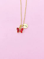 Butterfly Necklace, Small Beautiful Red Butterfly Cubic Zirconia Jewelry Gift, N4835