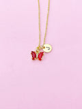 Butterfly Necklace, Small Beautiful Red Butterfly Cubic Zirconia Jewelry Gift, N4835