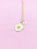 Gold Poached Egg Necklace, Star Egg Charm, Personized Initial Necklace, N4979