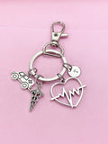 Ambulance Caduceus Heartbeat Charm Keychain, N1981