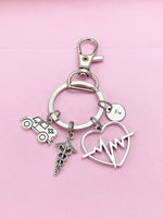 Ambulance Caduceus Heartbeat Charm Keychain, N1981