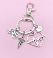 Ambulance Caduceus Heartbeat Charm Keychain, N1981