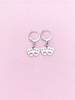 Silver Comedy Tragedy Drama Mask Charm Earrings, Mardi Gras Charms, AN124