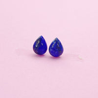 Sterling Silver Natural Lapis Lazuli Teardrop Stud Earrings, N5612