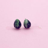 Sterling Silver Natural Ruby in Zoisite Teardrop Stud Earrings, N5615