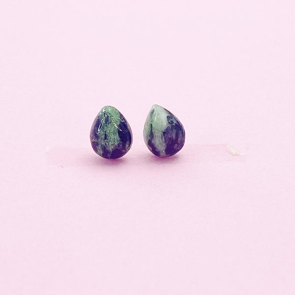 Sterling Silver Natural Ruby in Zoisite Teardrop Stud Earrings, N5615