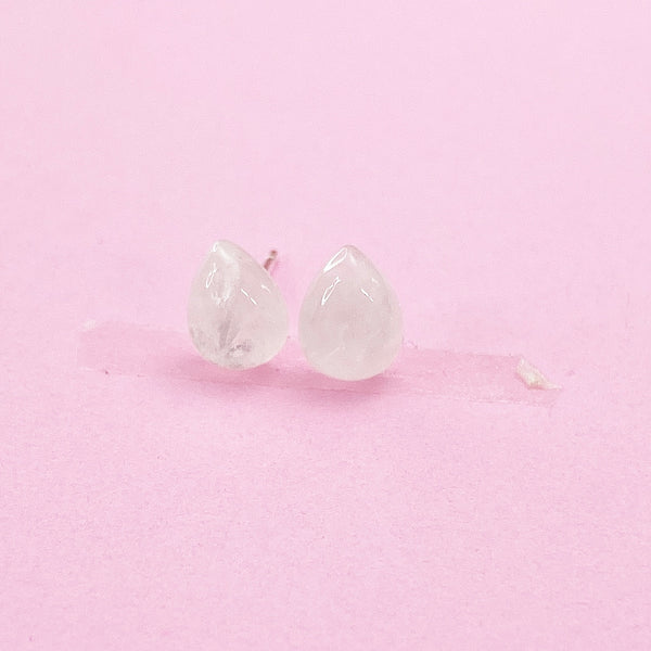 Sterling Silver Natural Quartz Crystal Teardrop Stud Earrings, N5617