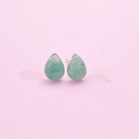 Sterling Silver Natural Green Aventurine Teardrop Stud Earrings, N5619