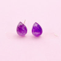 Sterling Silver Natural Amethyst Teardrop Stud Earrings, N5621