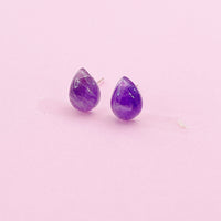 Sterling Silver Natural Amethyst Teardrop Stud Earrings, N5621