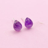 Sterling Silver Natural Amethyst Teardrop Stud Earrings, N5621