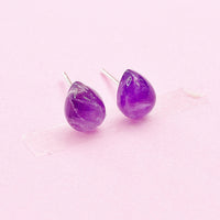 Sterling Silver Natural Amethyst Teardrop Stud Earrings, N5621