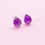 Sterling Silver Natural Amethyst Teardrop Stud Earrings, N5621