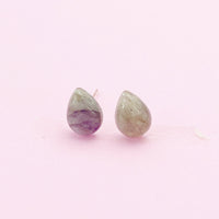 Sterling Silver Natural Labradorite Teardrop Stud Earrings, N5623